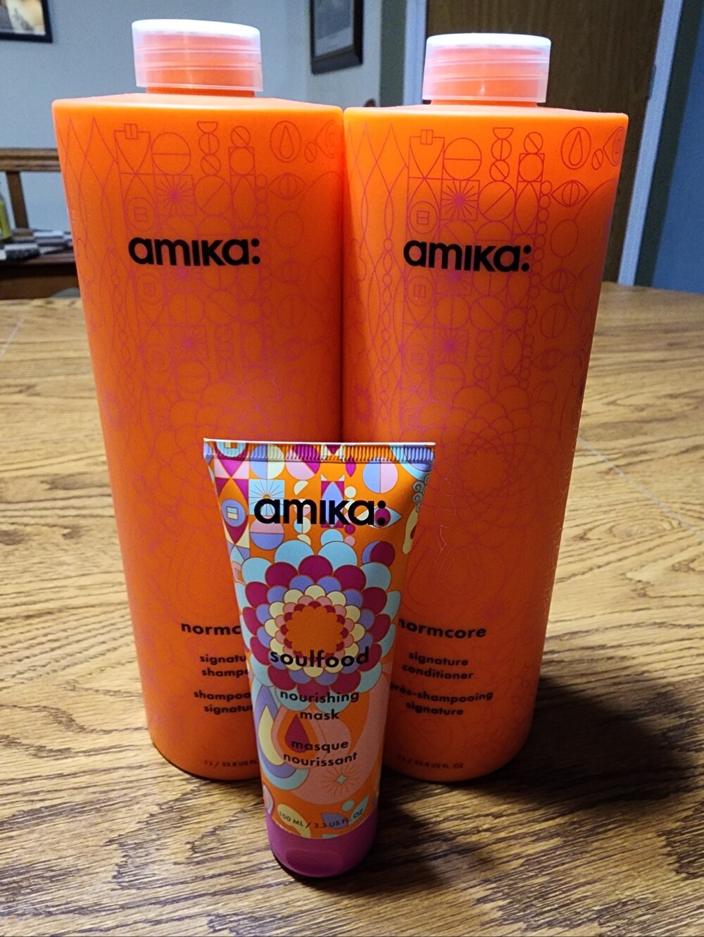 New! Amika Normcore Shampoo & Conditioner 33oz Liter And Soul Food Mask